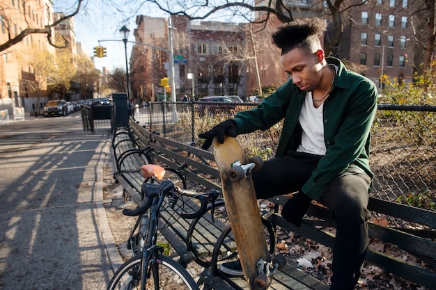 Young person using sustainable mobility