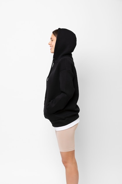 Young person wearing hoodie mockup