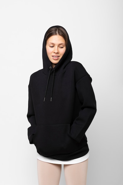 Young person wearing hoodie mockup