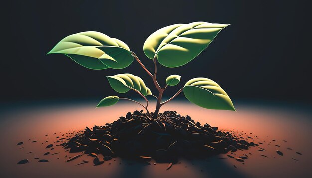 A young plant grows from the ground generative AI