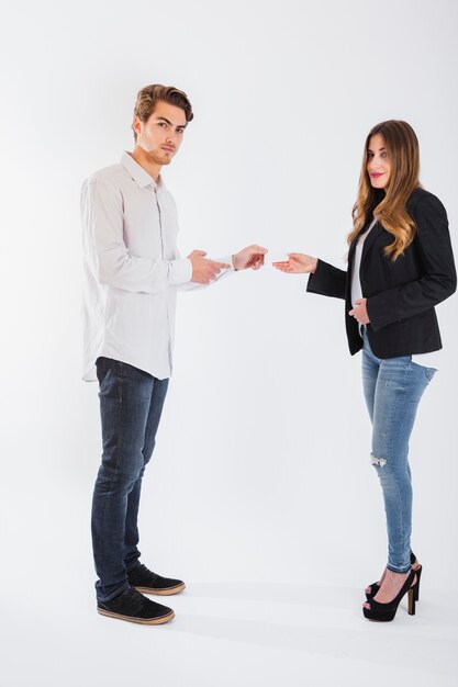 Young professionals with business card