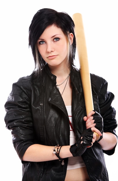 Free photo young punk girl with baseball bat