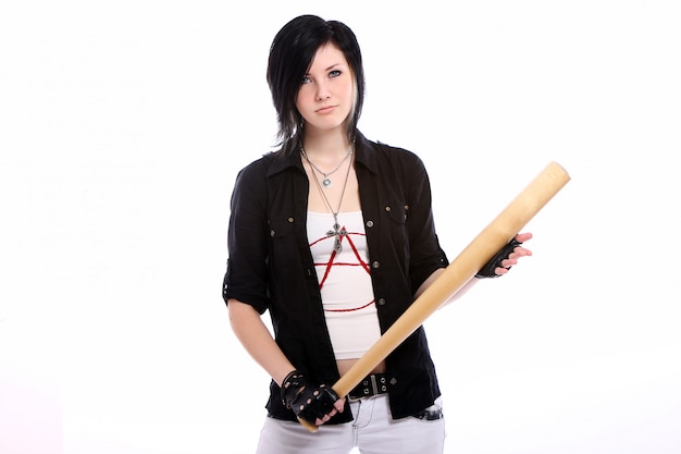 Free photo young punk girl with baseball bat