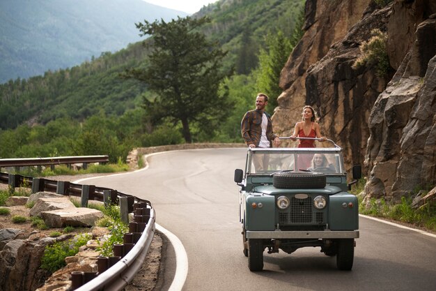 Young rural travellers driving through the country side