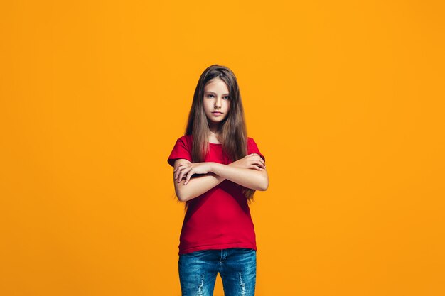 Young serious thoughtful teen girl. Doubt concept.