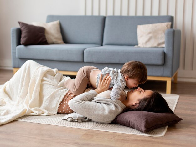 Young single mother spending time with her daughter