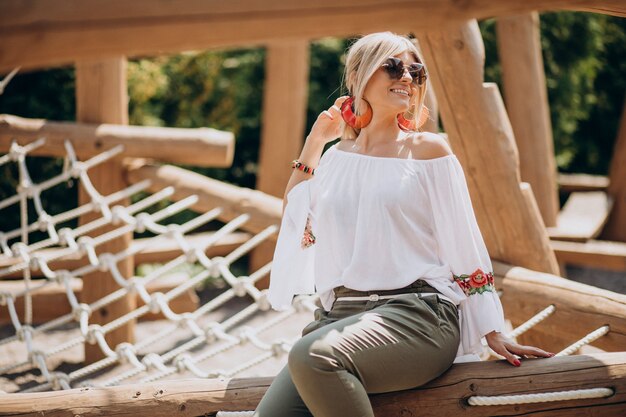 Young stylish woman in bwhite shirt