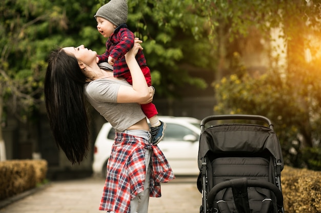 young walking woman walk baby