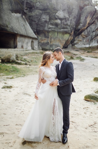 young wedding couple enjoying romantic moments