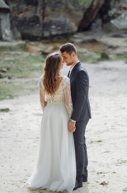 Young wedding couple enjoying romantic moments