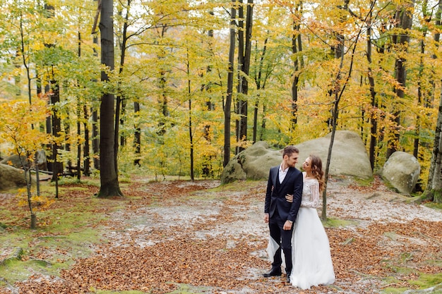 Young wedding couple enjoying romantic moments