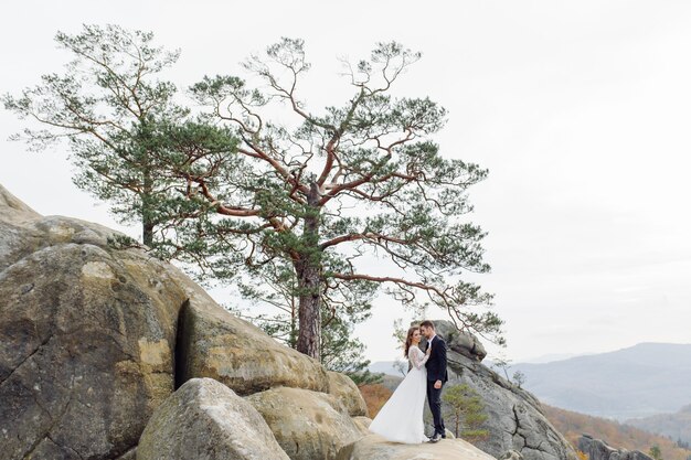 Young wedding couple enjoying romantic moments