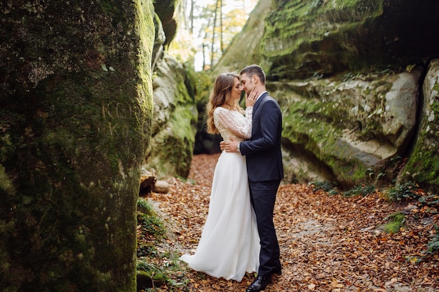 Young wedding couple enjoying romantic moments