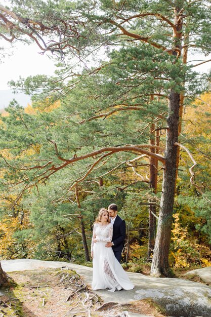 Young wedding couple enjoying romantic moments