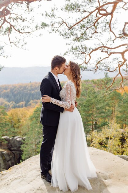 Young wedding couple enjoying romantic moments