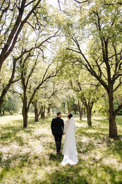 Young wedding couple enjoying romantic moments