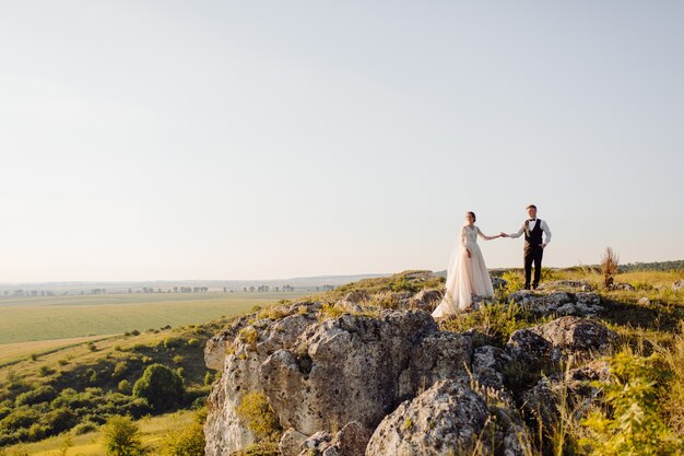 Young wedding couple enjoying romantic moments