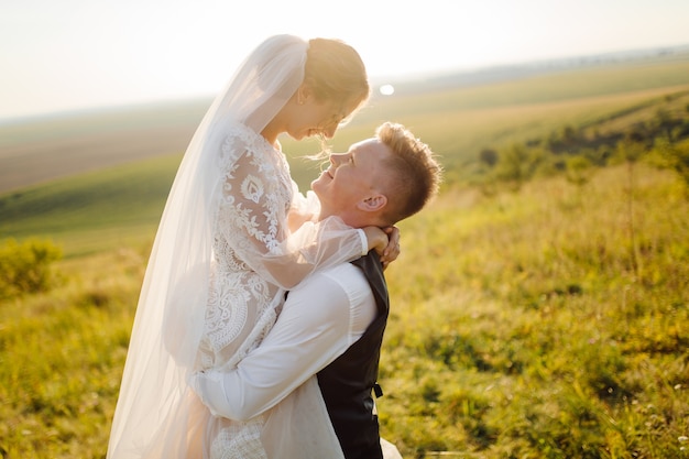 Young wedding couple enjoying romantic moments