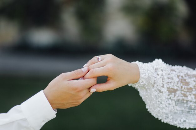 Young wedding couple enjoying romantic moments