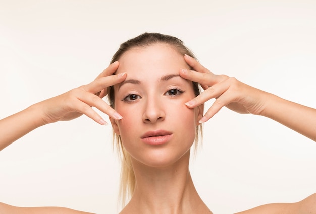 Young woman clear skin pose