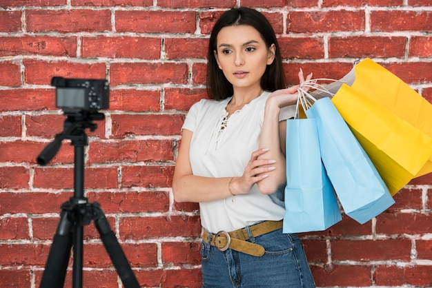 Young woman doing a commercial