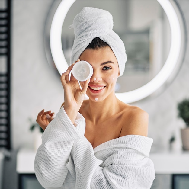 Young woman doing her morning routine