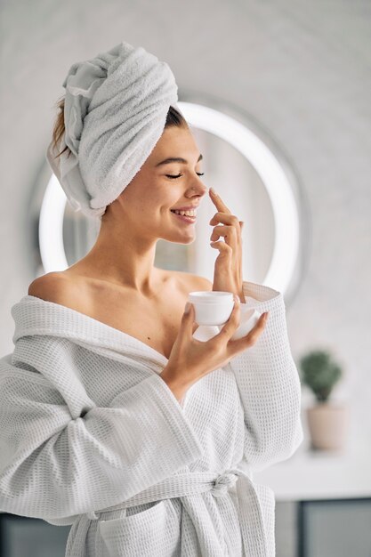 Young woman doing her morning routine