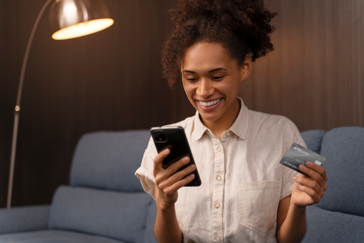 Free Photo young woman doing shopping online