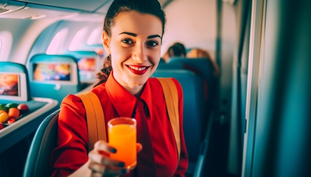 Free photo young woman enjoying business travel with confidence generated by ai