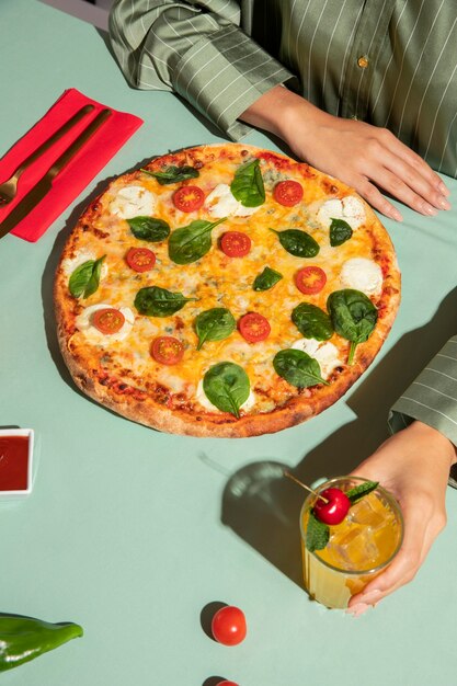 Young woman enjoying a delicious pizza