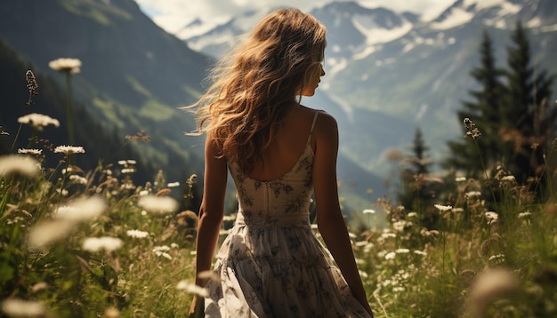 Free photo young woman enjoying nature in a beautiful meadow generated by artificial intelligence