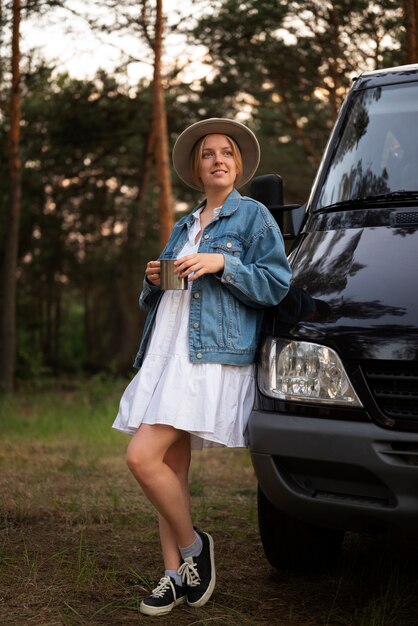 Young woman enjoying time in camping site