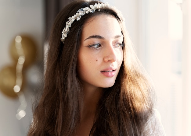 Free photo young woman getting ready for wedding