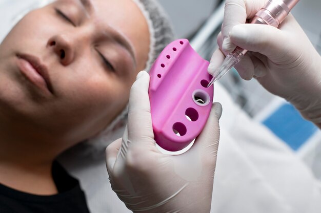 Young woman going through a microblading treatment