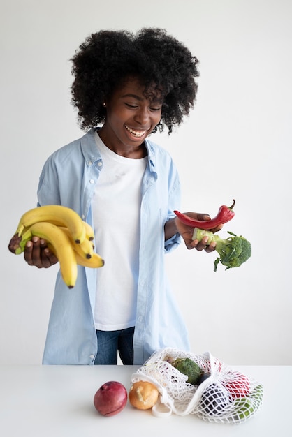 young woman having a sustainable lifestyle indoors