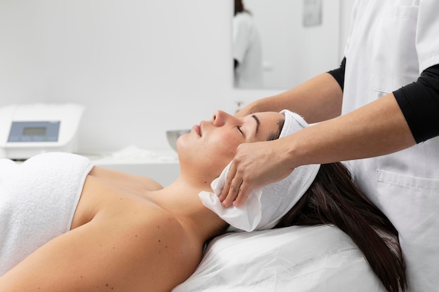 Young woman having a treatment at a beauty salon