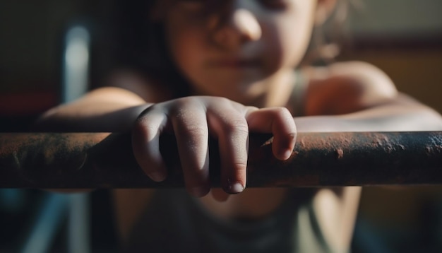 Foto gratuita giovane donna che tiene la lavorazione del legno nel tempo libero generata dall'intelligenza artificiale