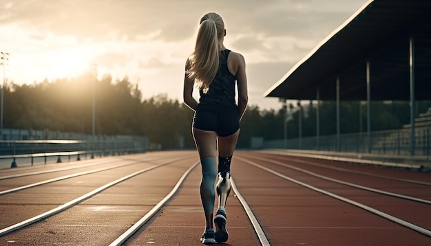 Free photo young woman jogging outdoors enjoying healthy lifestyle generated by ai