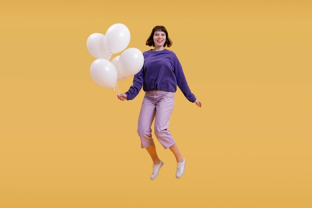 Young woman jumping isolated on orange