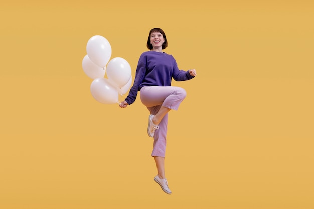 Young woman jumping isolated on orange