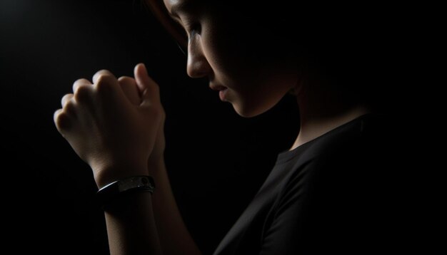 Young woman meditating in solitude praying for love generated by AI