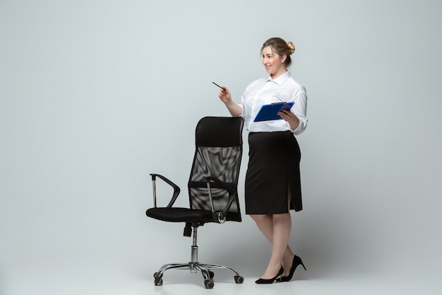 Young woman in office attire Body positive female character feminism beauty concept