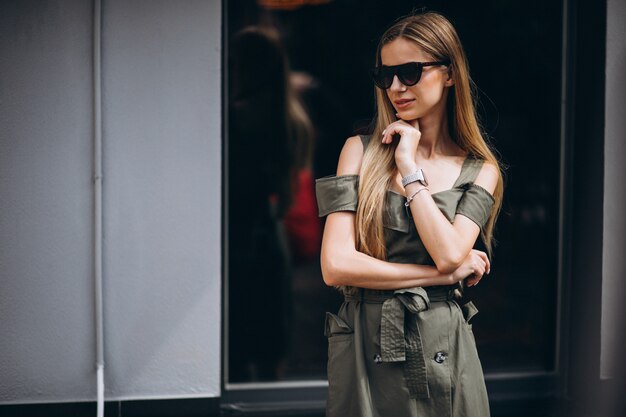 Young woman out in town wearing summer outfit