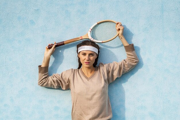 若い、女、テニス、遊び