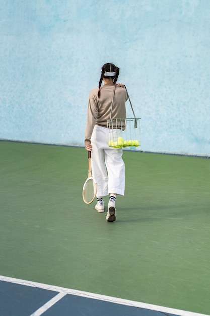 Giovane donna giocando a tennis