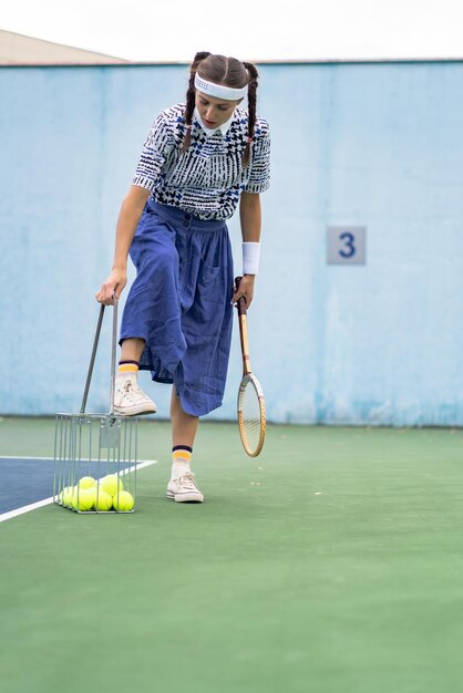 若い、女、テニス、遊び