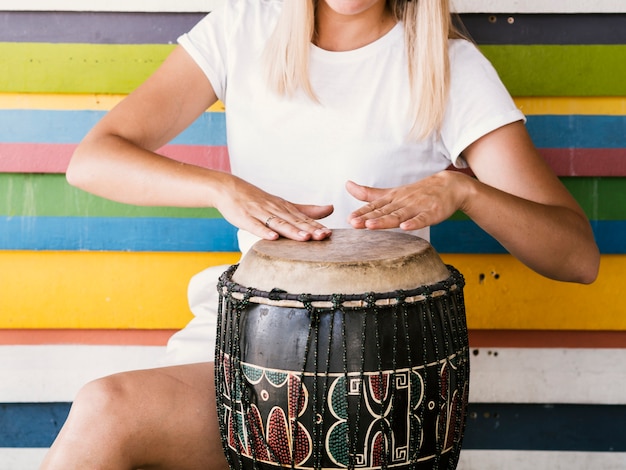 Krasnoyarsk, Russia, June 30, 2019: an adult female freak in glasses dances  to African Tam Tam djembe drums in a public Park. party, vertical photo  Stock Photo - Alamy