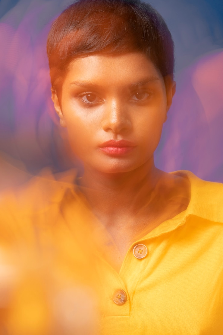 Free Photo young woman portrait with overexposed moving style