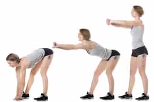 Free photo young woman showing a sequence of exercises