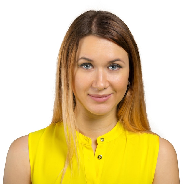 Young woman showing several expressions isolated on white background